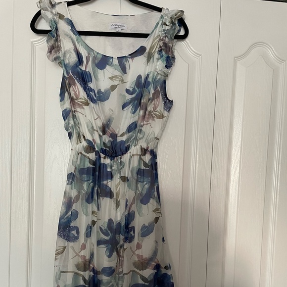 L'AGENCE Dresses & Skirts - Le Raganne Blue and White Scoop Neck Maxi Sundress